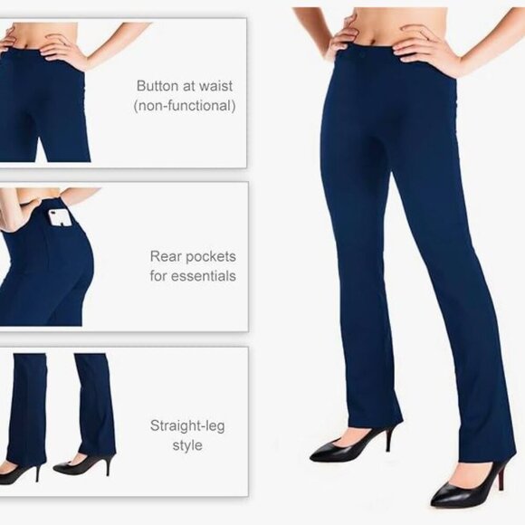 NEW Yogipace Yoga Dress Pants Straight Leg Stretch Navy 2 Back Pockets NWT Small - Picture 8 of 8
